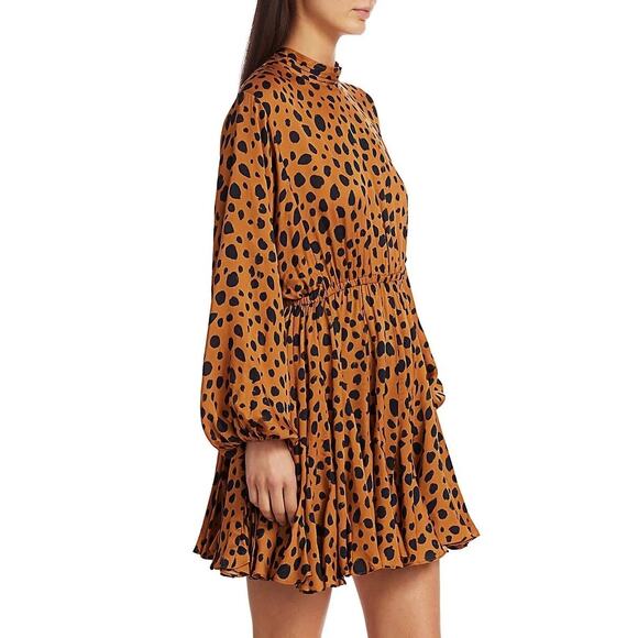 Rhode Dresses Brown Black Leopard Print Long Sleeve Caroline Mini Dress XS - Picture 5 of 14